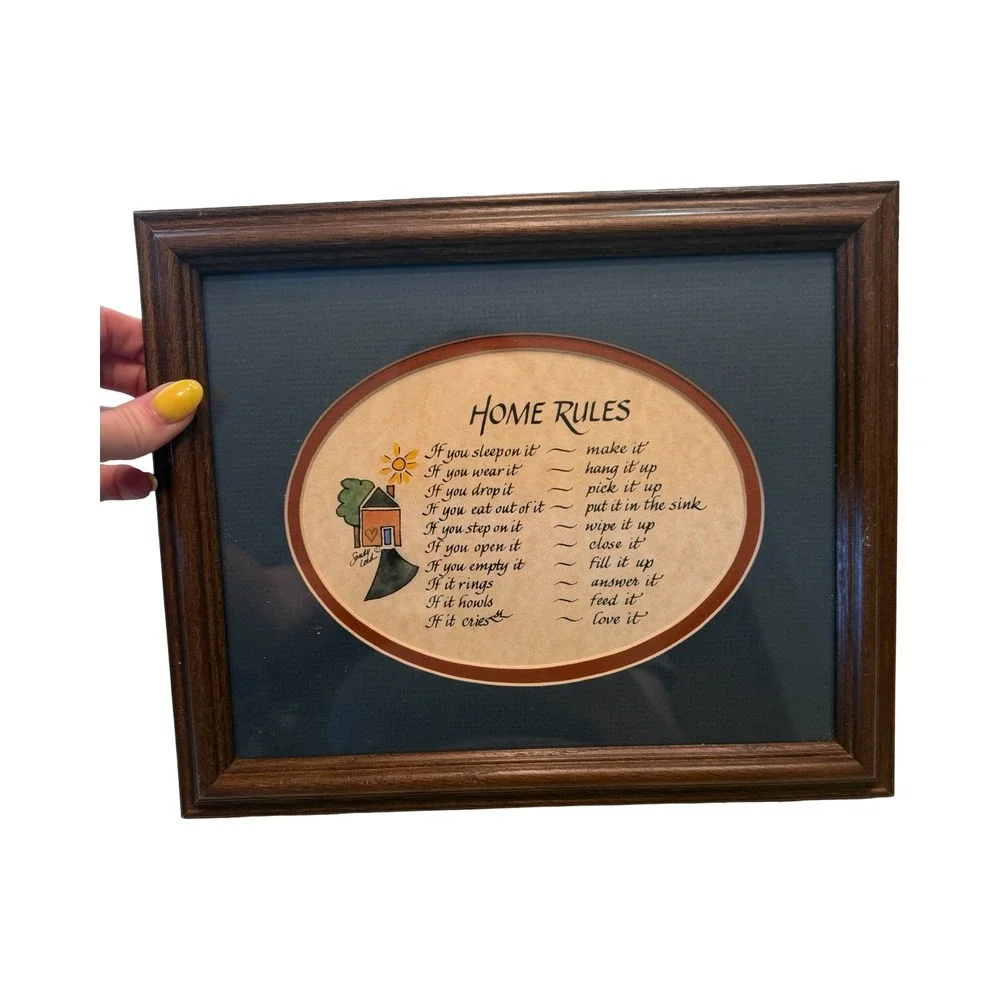 Innovative Art Vintage Home Rules Framed Wall Art Wood Frame Country Decor
